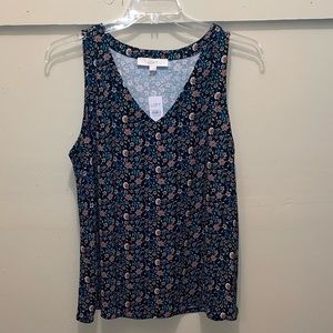 NWT! LOFT navy floral sleeveless top. Size Large.